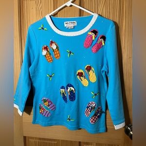 Vintage Colorful Flip-Flop Embroidered Sweater